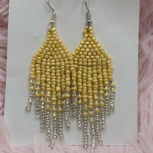Yellow Beaded Fringe Earrings